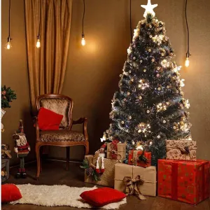 150cm Green Christmas Tree with Ultra Bright Warm White Fibre Optic LED Lights and Gold Balls