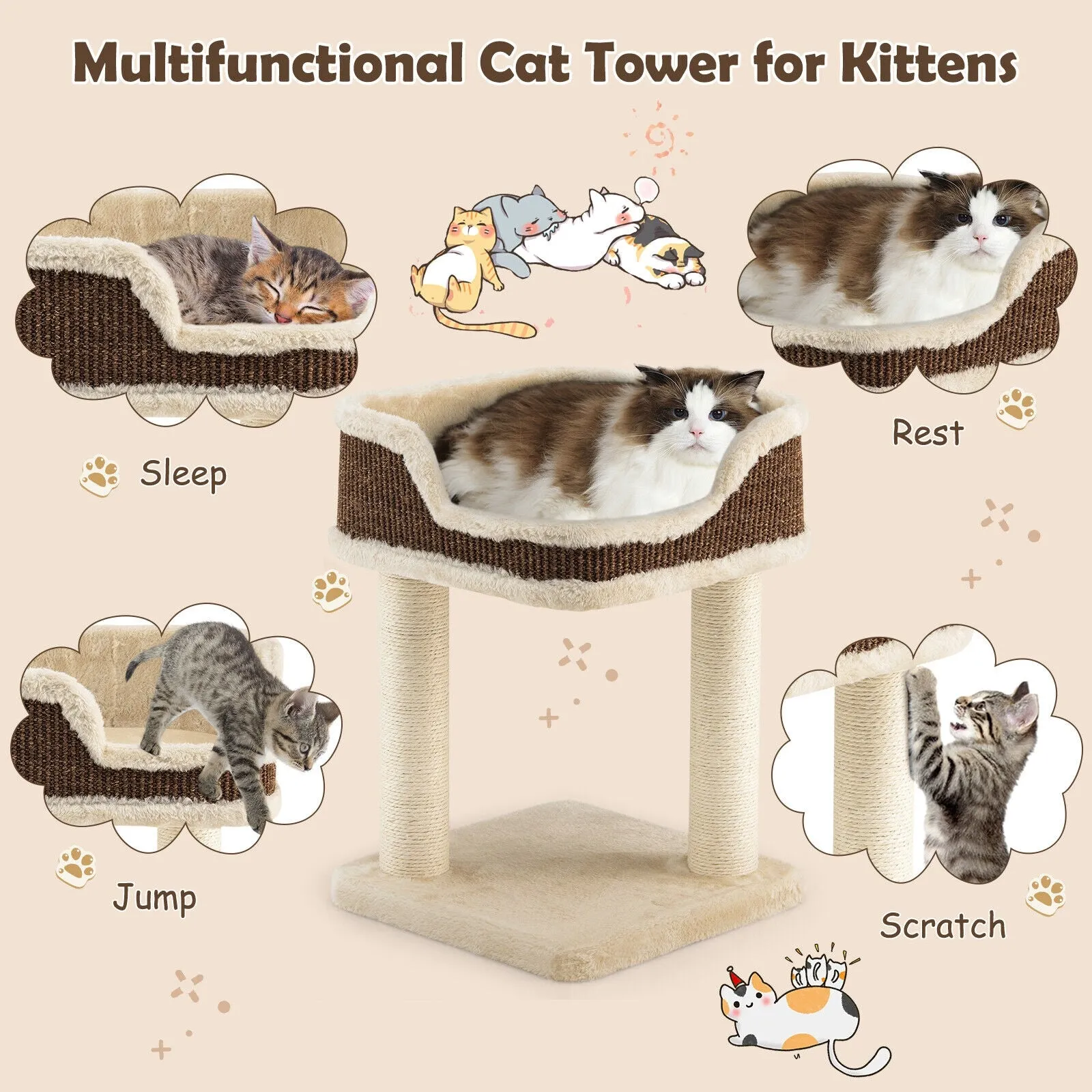 16"  Multi-Level Cat Tree - Beige