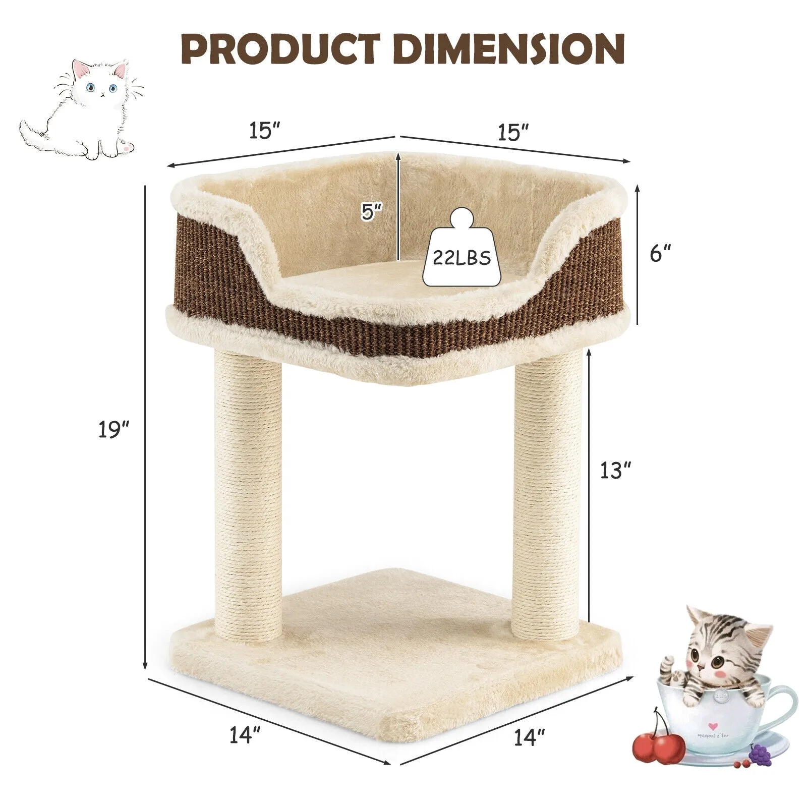 16"  Multi-Level Cat Tree - Beige