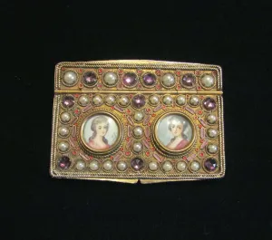 1800s French Portrait & Jewel Gold Ormolu Compact Antique 19th Century Excellent Condition