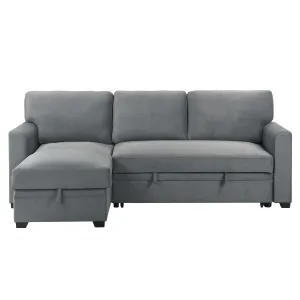 2-Piece Grey Sectional with Pull-Out Sleeper & Reversible Storage Chaise