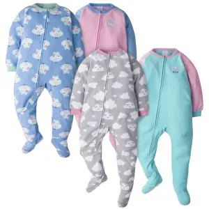 4-Pack Toddler Girls Fleece Pajamas - Clouds & Owls