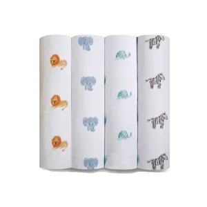 ADEN   ANAIS Organic Cotton Muslin Swaddle (4 Pk) - Animal Kingdom