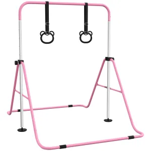 Adjustable Height Foldable Kids Gymnastics Bar with Non-Slip Mats, Pink