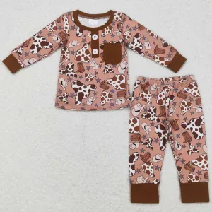 Baby Boys Pajamas Western Brown Cow Tags Pajamas Sets BLP0347