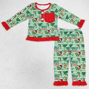 Baby Girls Pajamas Christmas Green Pocket Shirt Pants Pajamas Sets BLP0507 GLP1228