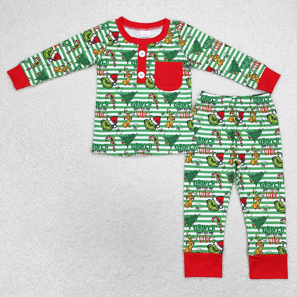 Baby Girls Pajamas Christmas Green Pocket Shirt Pants Pajamas Sets BLP0507 GLP1228