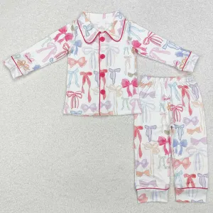 Baby Girls Pajamas Colorful Bows Buttons Top Pants Pajamas Clothes Sets GLP2076