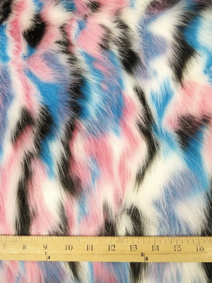 Brown, Turquoise, Pink Sunset Multi-Color Faux Fur Fabric / EcoShag&reg; /  Sold by the Yard