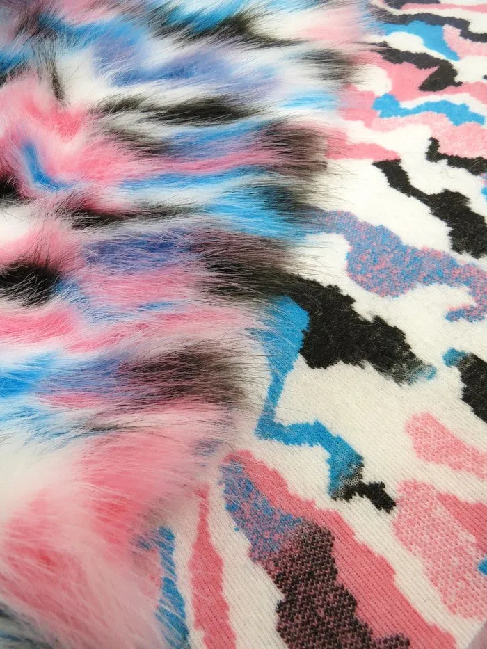 Brown, Turquoise, Pink Sunset Multi-Color Faux Fur Fabric / EcoShag&reg; /  Sold by the Yard