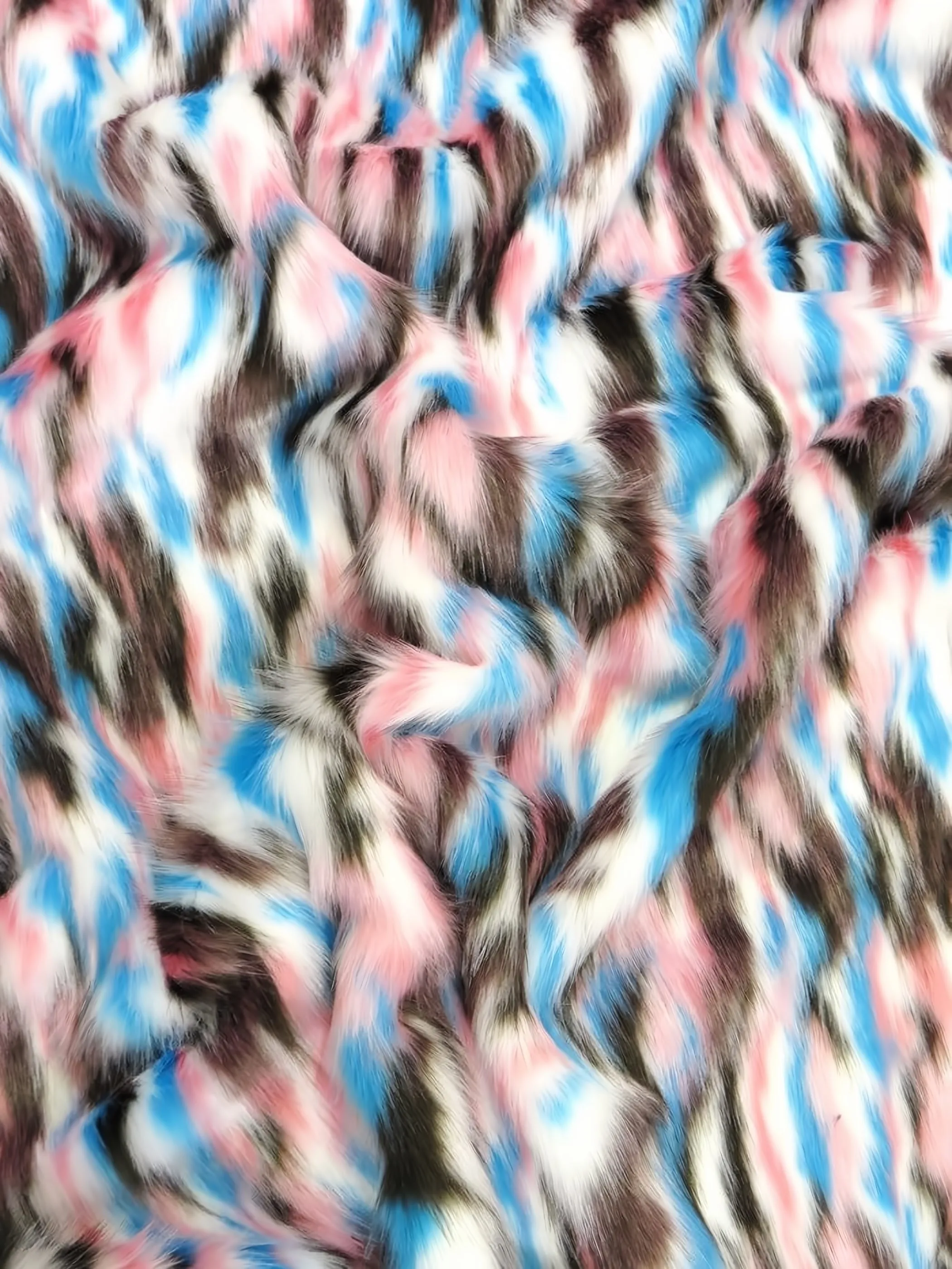 Brown, Turquoise, Pink Sunset Multi-Color Faux Fur Fabric / EcoShag&reg; /  Sold by the Yard