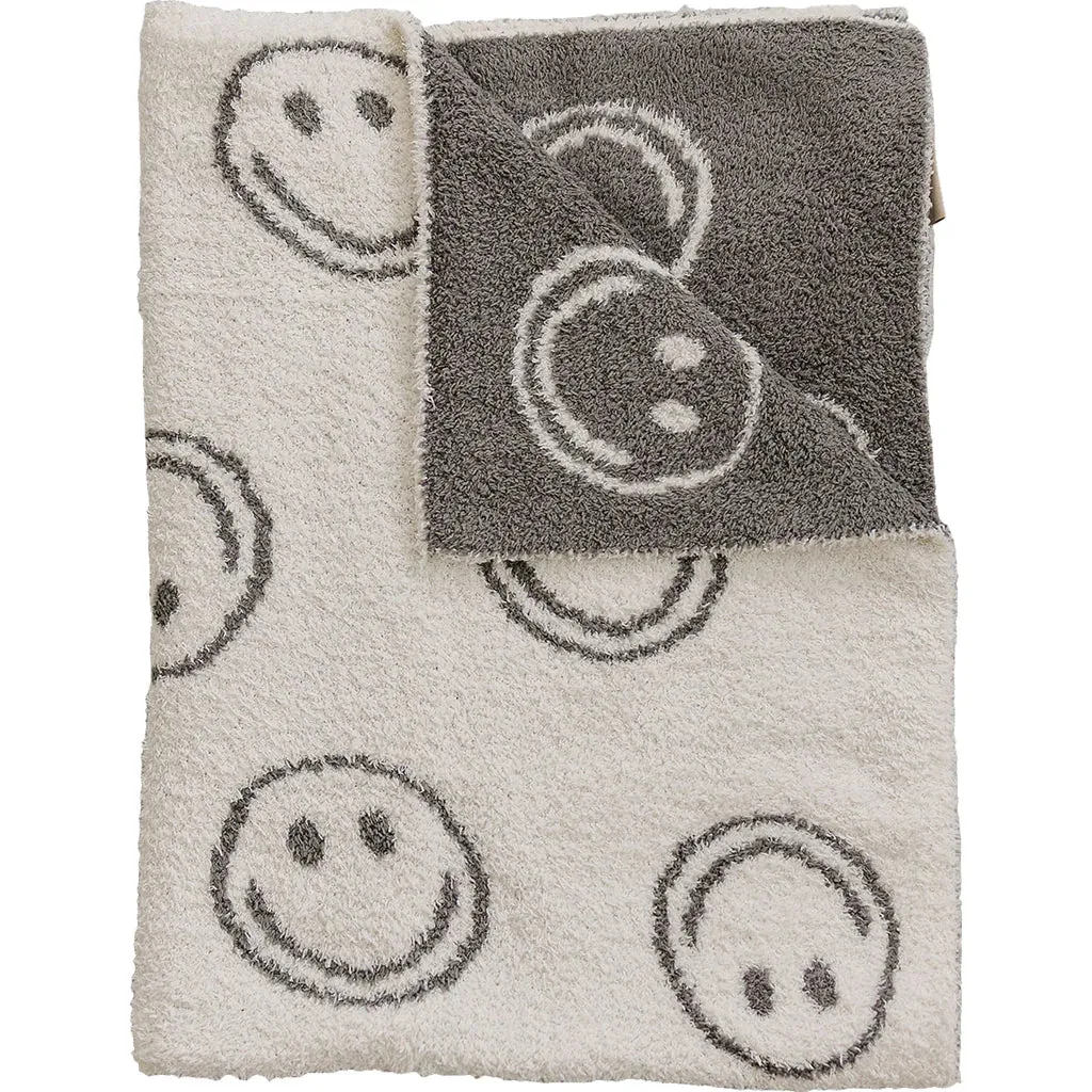 Charcoal Smiley Taupe Plush Blanket | Child/Adult