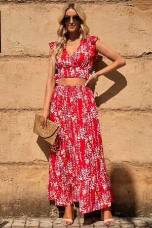 Chic Floral Frill Maxi Ensemble