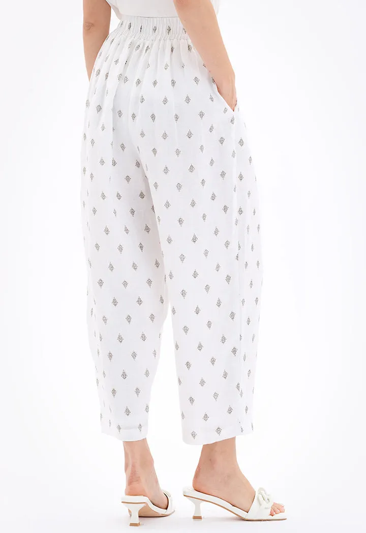 Choice Wide Leg Printed Pants Off White