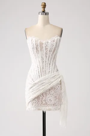 Classy Lace White Mini Dress with Lace-up Back