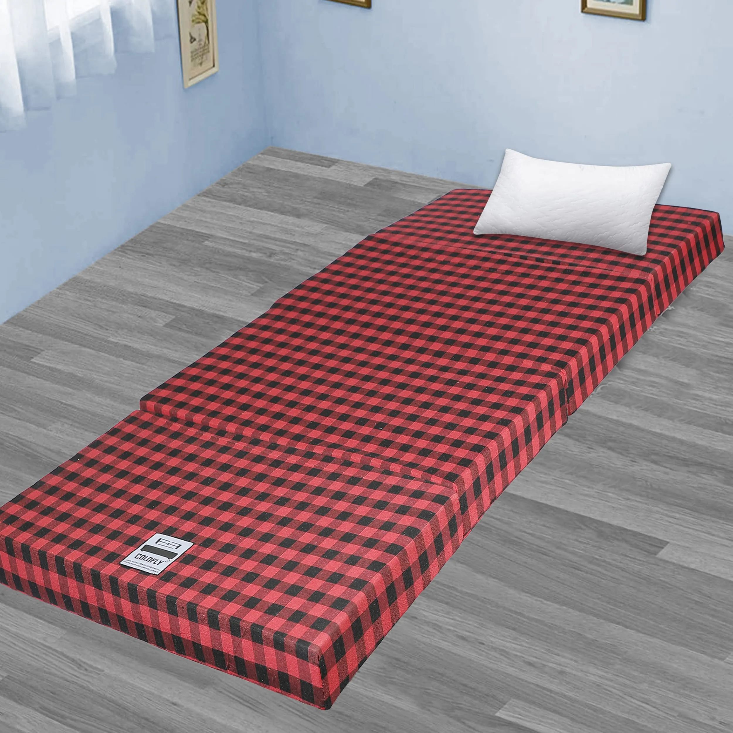 COLOFLY 3 Inch Dual Comfort Reversible Foldable UHD Foam Single Bed Mattress (4 Fold, Red & Black)