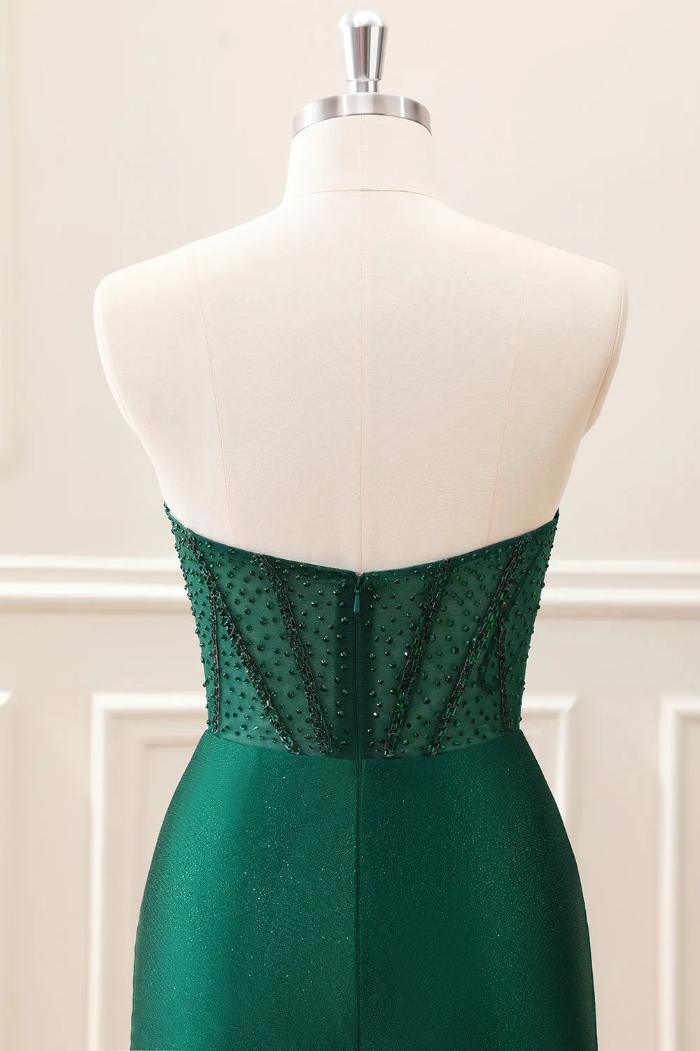 Dark Green Bodycon Strapless Corset Mini Dress