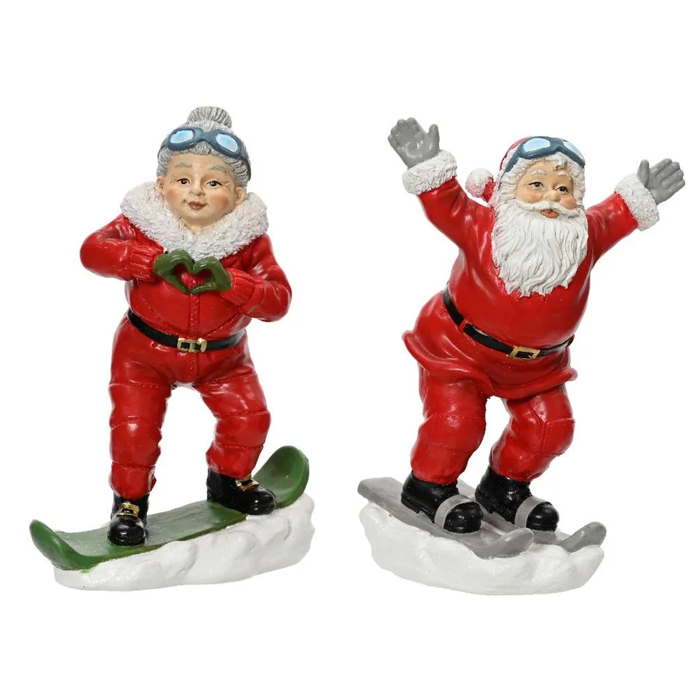 Decoris Polyresin Mr and Mrs. Claus Skiing Figure 20cm - 2 Assorted