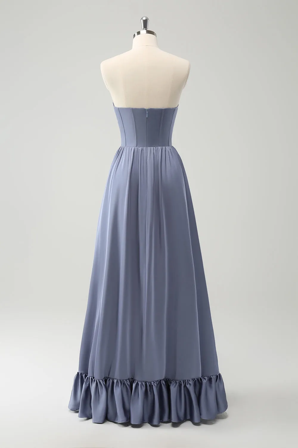 Grey Blue A Line Backless Corset Chiffon Maxi Dress