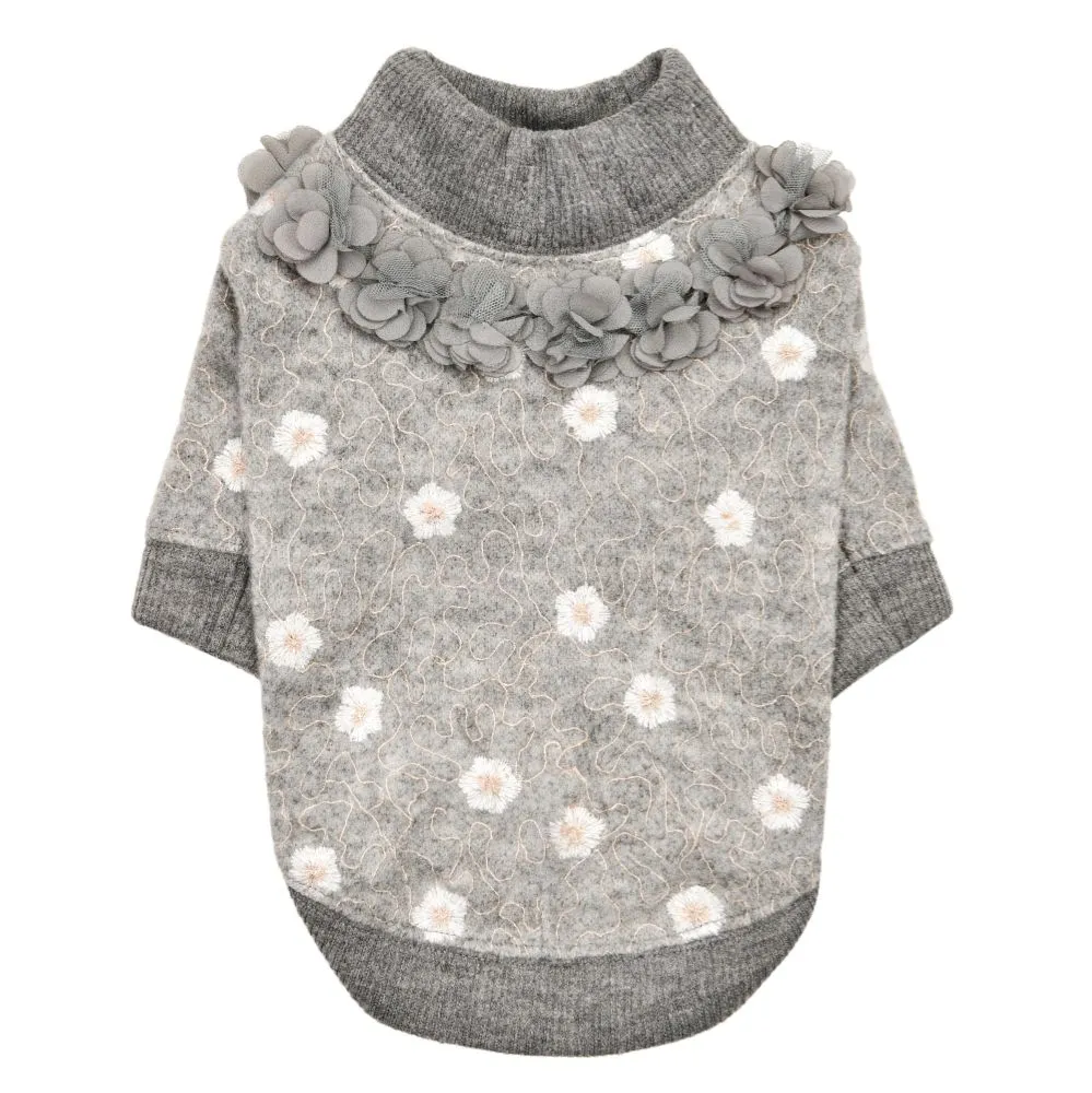 lidia flower sweater - grey