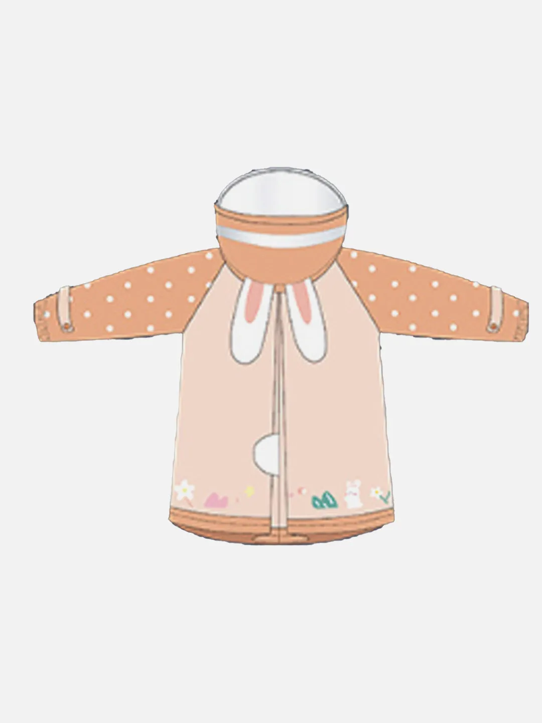 LITTLE SURPRISE BOX 3d Bunny Orange Sleeves & Hood Knee Length Raincoat for Kids