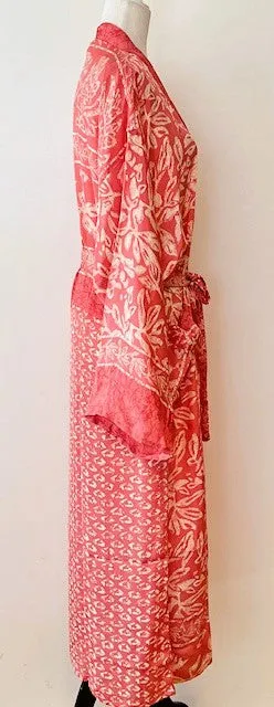 Luxurious Silk Kimono Duster, Feminine And Alluring (Coral)