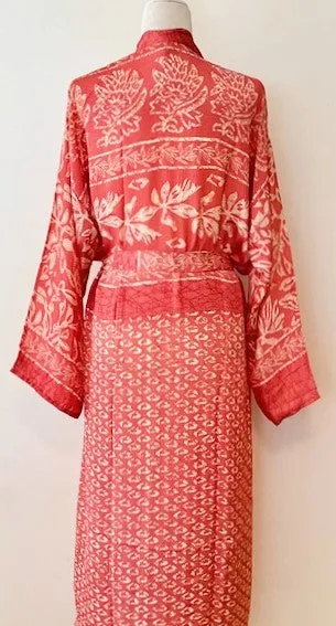 Luxurious Silk Kimono Duster, Feminine And Alluring (Coral)