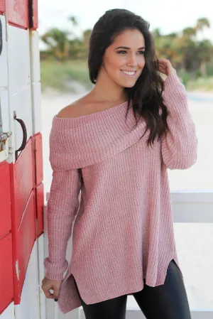 Mauve Off Shoulder Knit Sweater