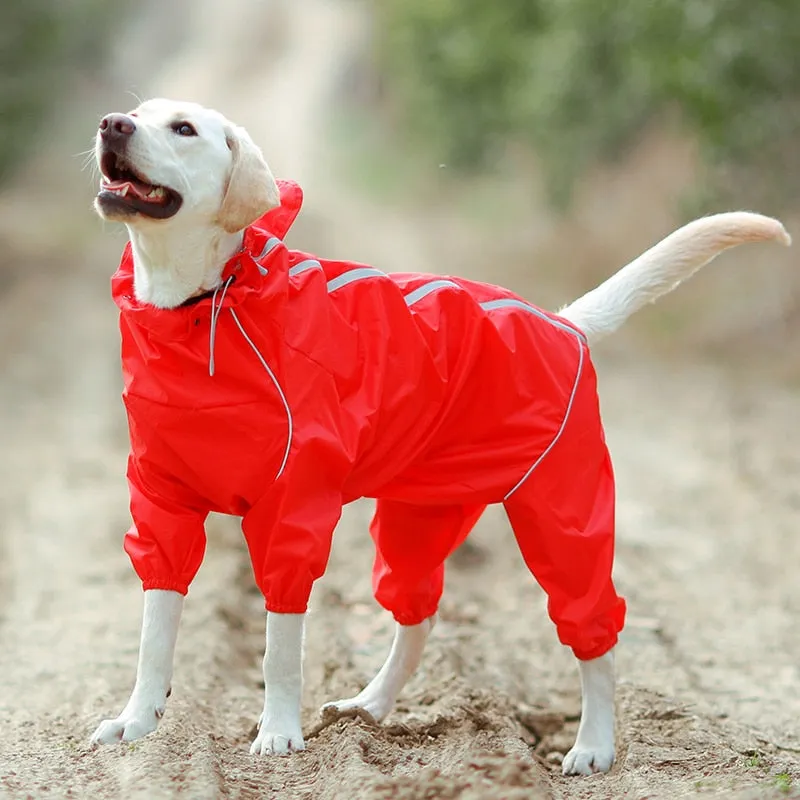 Pet Raincoat Reflective Waterproof Zipper Clothes High Neck Hooded