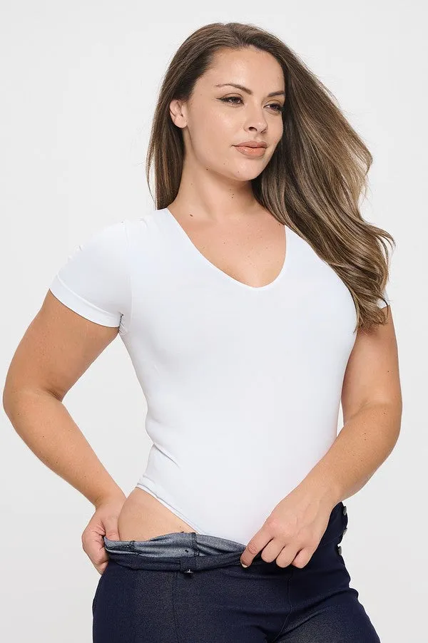 Plus Size Basic Short Sleeve Seamless Bodysuit