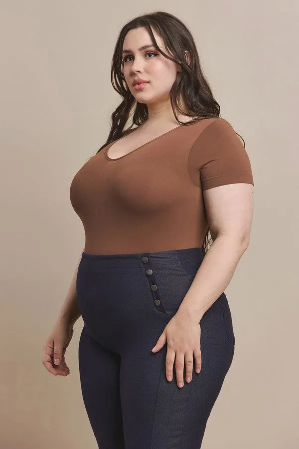 Plus Size Basic Short Sleeve Seamless Bodysuit