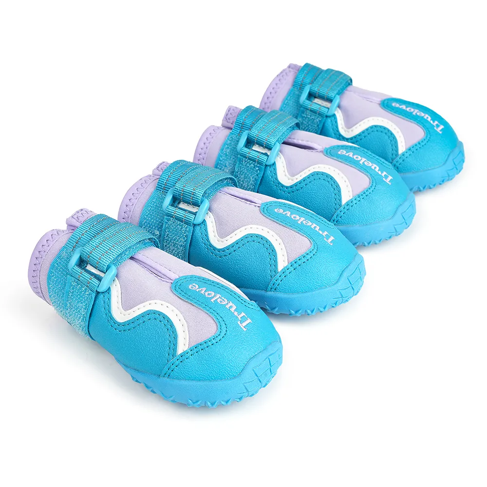 Truelove Reflective Waterproof and TPR Sole Shoes for Dogs (Algiers Blue/Lavender, Set of 4)