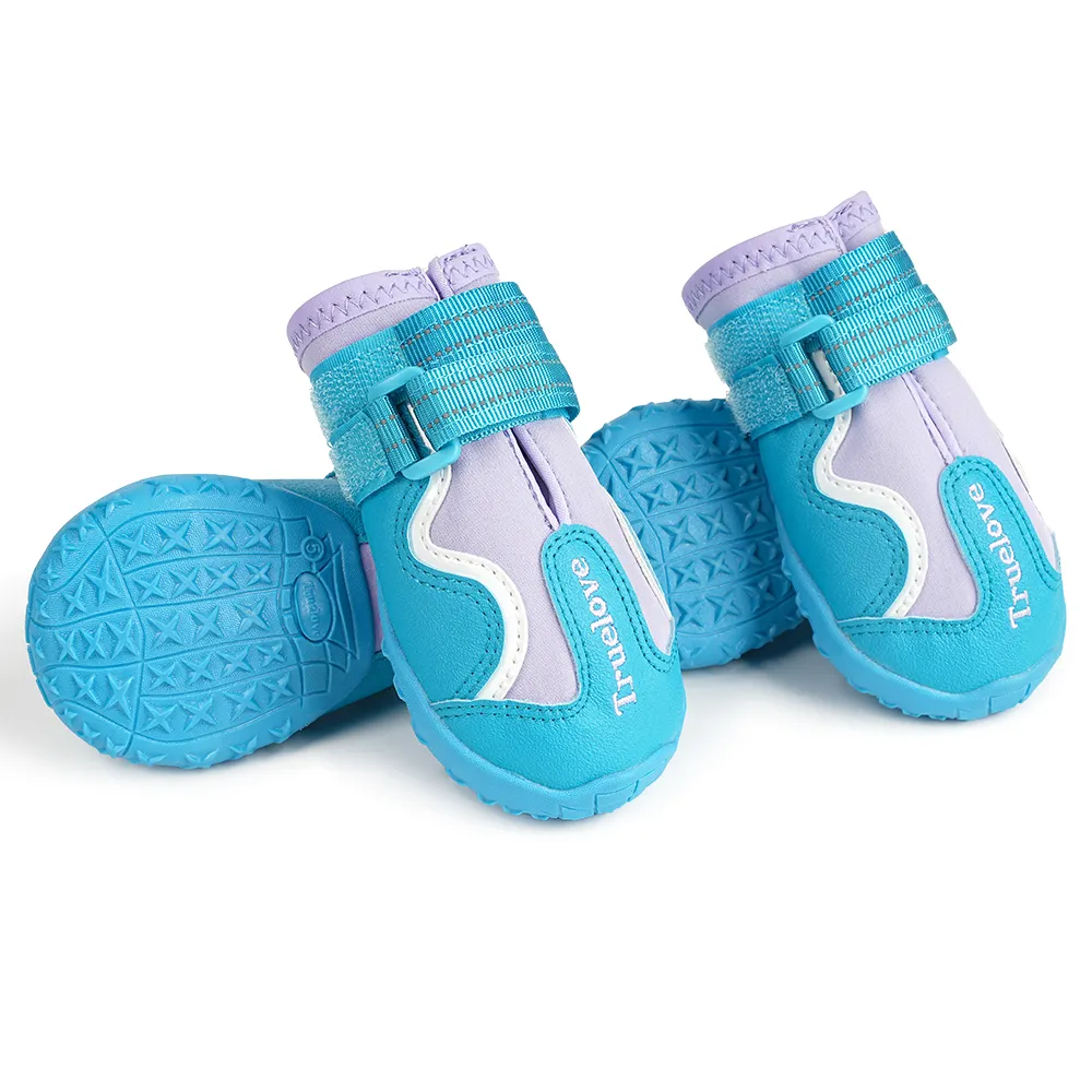 Truelove Reflective Waterproof and TPR Sole Shoes for Dogs (Algiers Blue/Lavender, Set of 4)